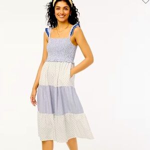 J. Crew Women's Smocked Clip Dot Midi Dress Multicolor Size S